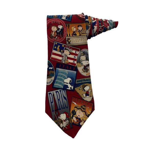 Peanuts Life Should Be A 52 Week Vacation Snoopy Novelty Necktie Vintage Silk - Picture 1 of 8